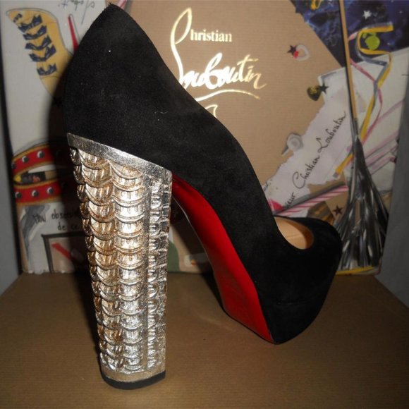 Christian Louboutin BOIS DORE 20ANS Black Suede Platform Heels Pumps Shoes - Picture 4 of 11